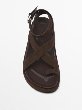 Massimo Dutti Dark Brown Suede Platform Ankle-Strap Sandals Size 7.5 US